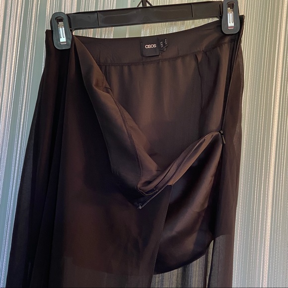ASOS Black Chiffon High Slit Skirt Size 2 - Picture 9 of 16